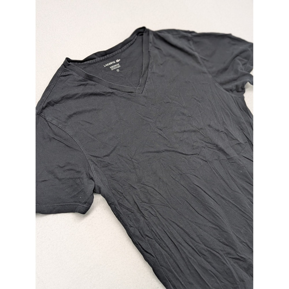 Lacoste Underwear Womens V-Neck T-Shirt Black Cotton Logo Tee Small